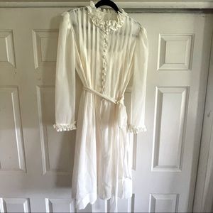 Vintage Chiffon Victorian Style Midi Long Sleeve Dress with Ruffles